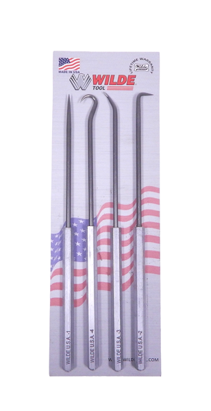 Wilde 4pc Hook & Pick Set Straight Hook Right Angle Curved USA
