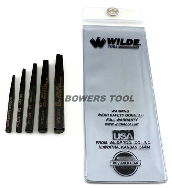 Wilde Tool 5pc Screw & Bolt Extractor Set Made in USA w Pouch