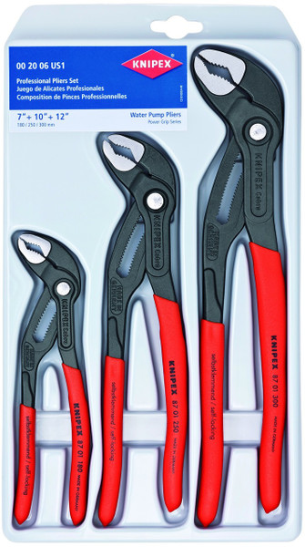 Knipex Cobra 3 Piece Adjustable Plier Set 002006US1 7" 10" 12" Water Pump Pliers