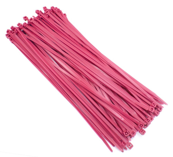Zip Cable Ties 11" 50lbs 100pc FLUORESCENT PINK USA Made Nylon Wire Tie Wraps