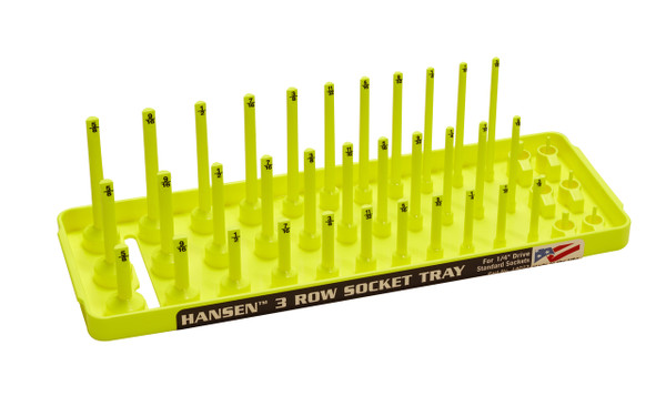 Hansen (Yellow) 1/4" Socket Tray Organizer Holder 3 Row Standard SAE Shallow Deep Yellow