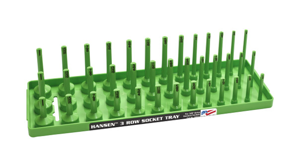 Hansen (Green) 3/8" Socket Tray Organizer Holder 3 Row Standard SAE Shallow Deep Green