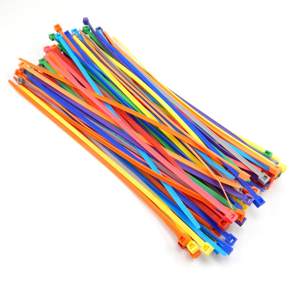 Multi Color Zip Cable Ties 8" 40lbs 100pc Made in USA Nylon Wire Tie Wraps