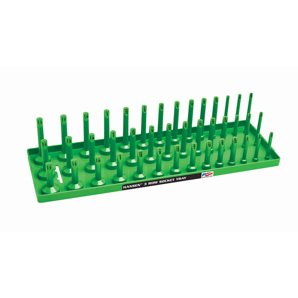 Hansen 1/2" Socket Tray Organizer Holder 3 Row Standard SAE Shallow Deep Green