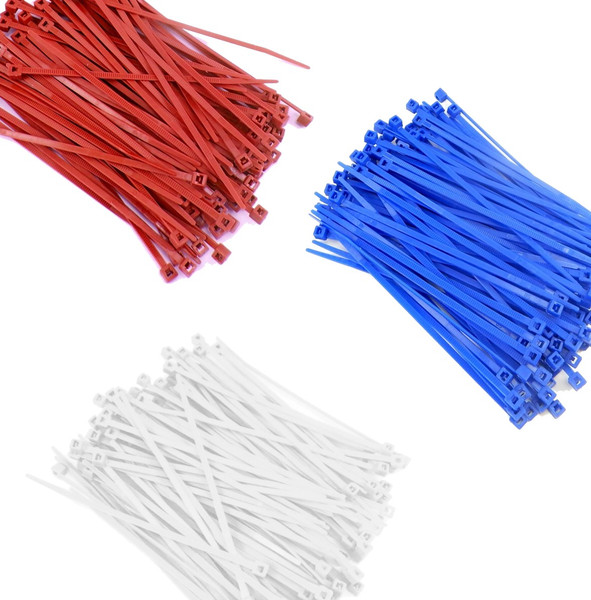 Zip Cable Ties 4" 18lbs 300pc Nylon Wire Tie Wraps Red White Blue Made in USA