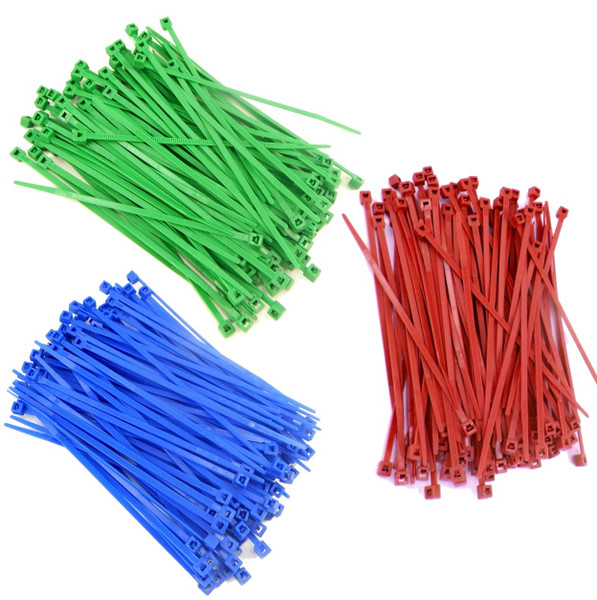 Zip Cable Ties 4" 18lbs 300pc Nylon Wire Tie Wraps Red Green Blue Made in USA