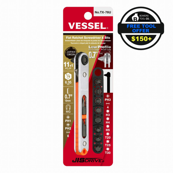Vessel Low Profile Flat Ratchet Screwdriver Set Straight Type TX-76U JAPAN FTO