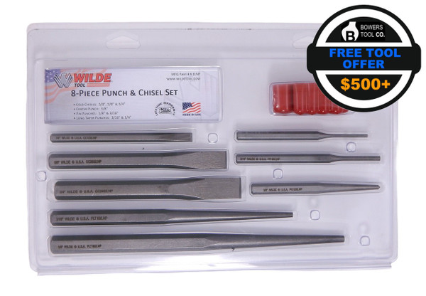 Wilde Tool 8pc Punch & Chisel Set w Vinyl Roll Case MADE IN USA Taper Pin Drift FTO