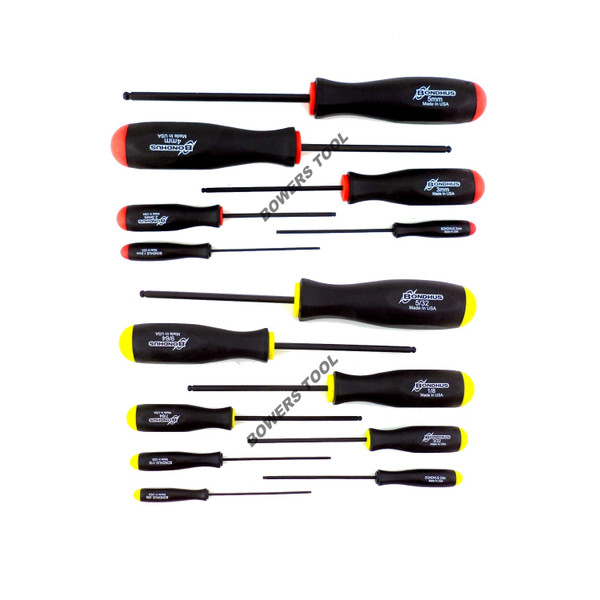 Bondhus 14pc Ball End Hex Screwdriver Set SAE .050-5/32" Metric 1.5-5mm USA