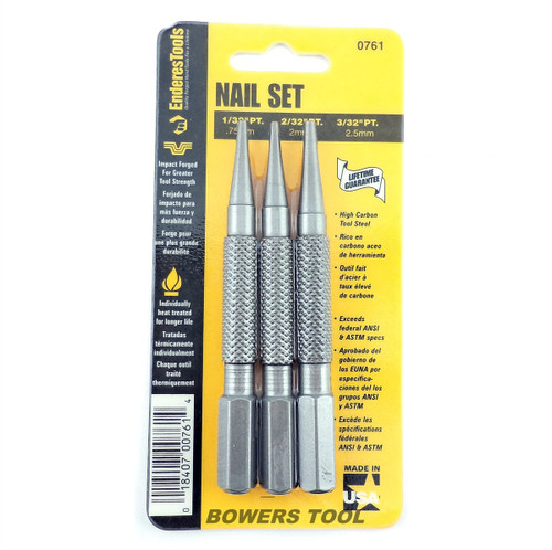 Wilde Tool 3pc Nail Set MADE IN USA High Carbon Steel 1/32, 1/16, 3/