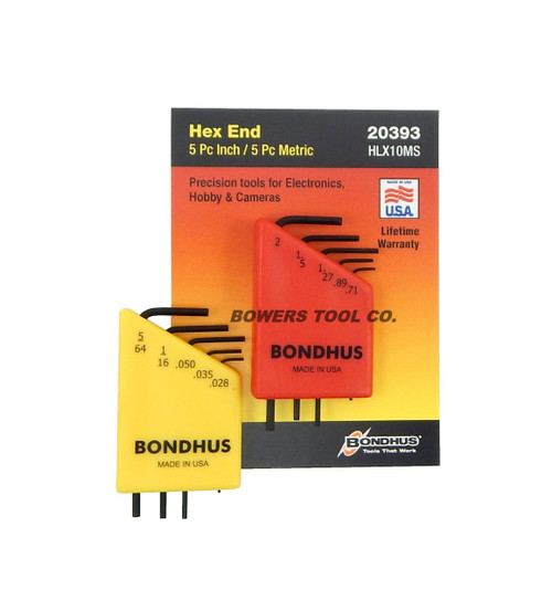 Bondhus 10pc Micro Mini Hex L Wrench Set Metric SAE Made in USA