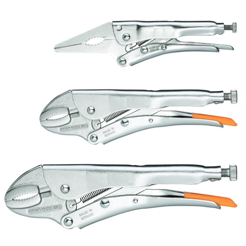 Lang Locking Grip Vise Pliers Set 3pc Curved Jaw and Long Nose Jaw 6-1/2,  7, 10 - Bowers Tool Co.