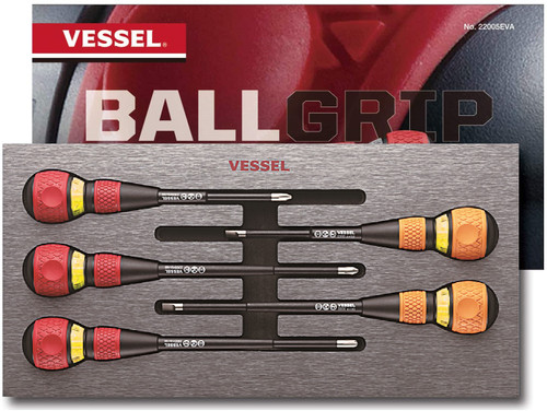 Vessel Ball Grip Ratcheting Screwdriver Set 5pc Phillips Slotted