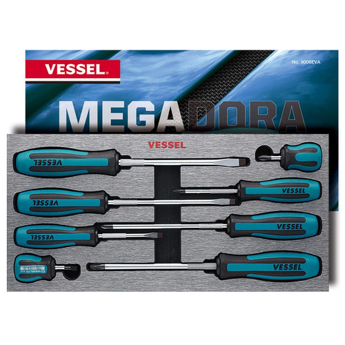 Vessel 8pc Non-Slip Screwdriver Set Phillips Slotted Flat Megadora