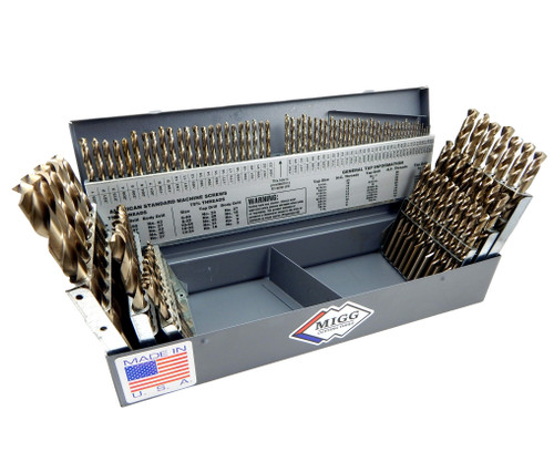 MIGG 115pc COBALT M42 Drill Bit Set Number Letter Jobber 1/16