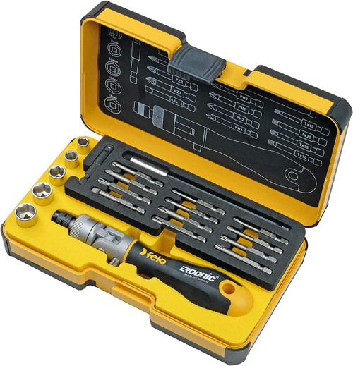 Felo Ergonic K 20pc Ratcheting Screwdriver Bit & Socket Set 180 Degree ...