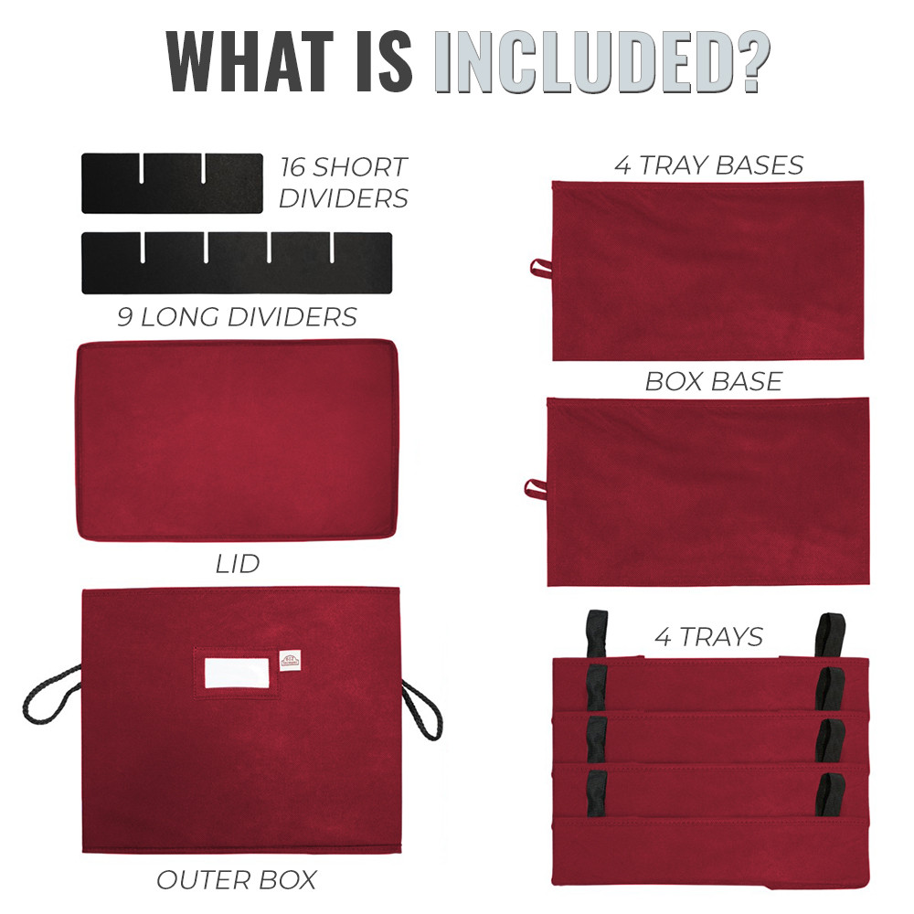 Christmas Ornament Storage Box with Adjustable AcidFree Dividers, 4