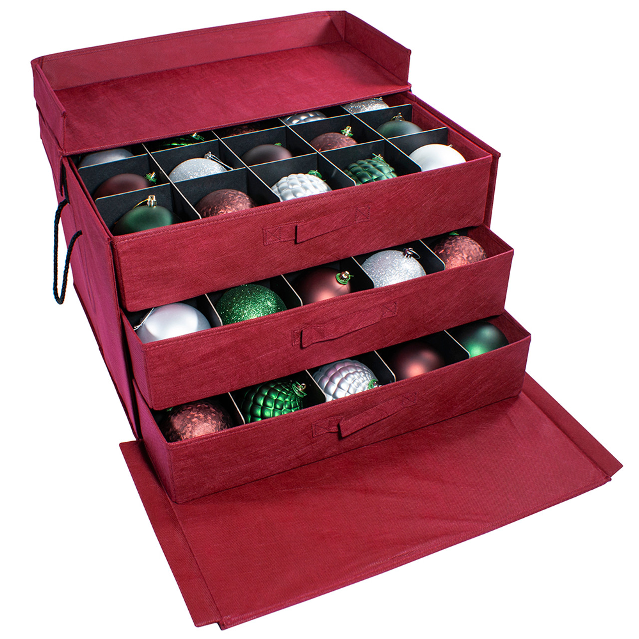 Christmas Ornament Storage Box with 3 PullOut Trays, Adjustable Acid