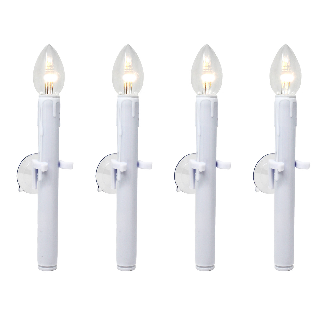 Ultra-Bright LED Window Candles with Timer and Suction Cup, Plastic Shatterproof Bulbs, Battery Operated, White Candlestick (VT-9134-R4-W, Pack of 4)
