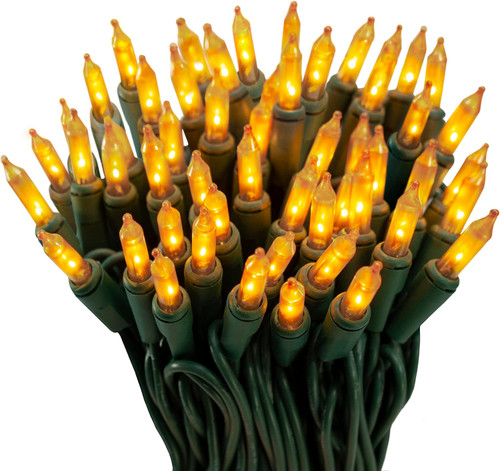 100 Gold Frost Christmas Lights on a Green Wire String, UL Approved for Indoor/Outdoor Use, 18' of Lighted Length, 20' of Total Length