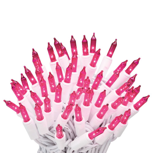 100 Pink Christmas Lights on a White Wire String, UL Approved for Indoor/Outdoor Use, 18' of Lighted Length, 20' of Total Length