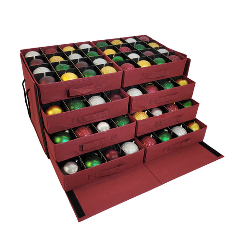 Christmas Ornament Storage Box with 3 Slide Out Trays, Adjustable