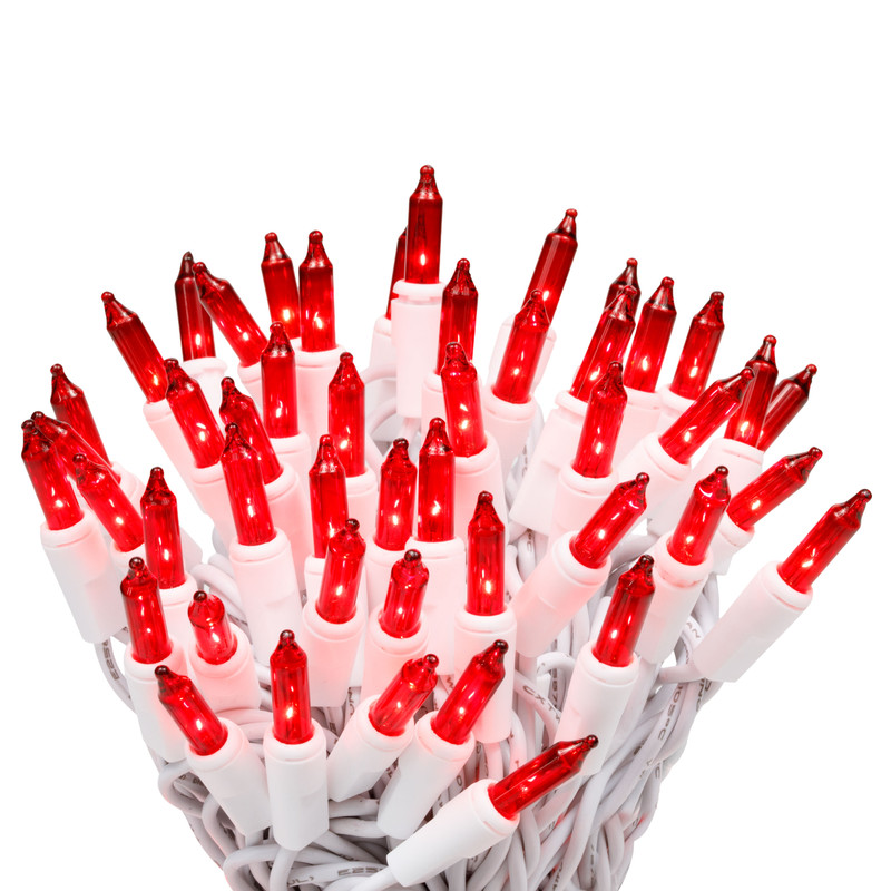 100 Red Christmas Lights on a White Wire String, UL Approved for Indoor/Outdoor Use, 18' Lighted Length, 20' Total Length