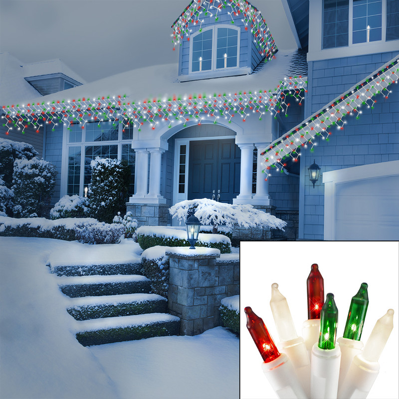 150 Count Red, Green and White Frosted Mini Christmas Icicle Light Set ...