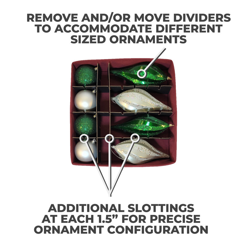 Christmas Ornament Storage Box with Adjustable Acid-Free Dividers, 3  Removable Trays with Handles, Holds 36 - 4 Inch Ornaments (17L x 13W x  13H, SB-10495-VT) - 612 Vermont