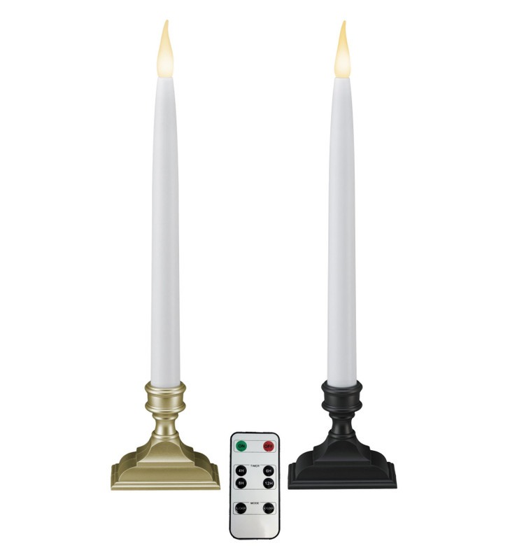 Battery Operated LED Taper Window Candles with Timer, Remote Control, Warm White Flicker or Steady On (VTR1660, SINGLE)