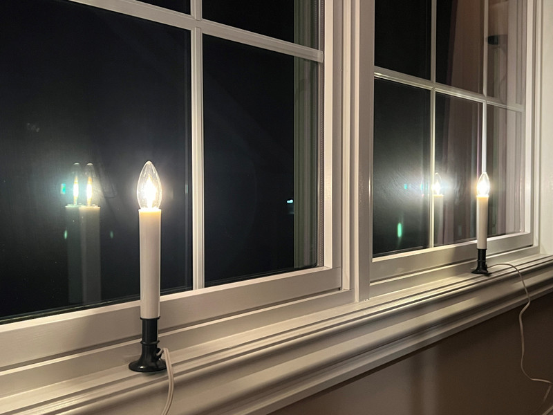Window candles on windowsill