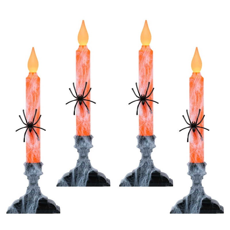 Battery Operated LED Halloween Window Candles with Flickering Amber Flame, Automatic Timer, 9.75 Inches Tall (VT-1206HW, Pack of 4)