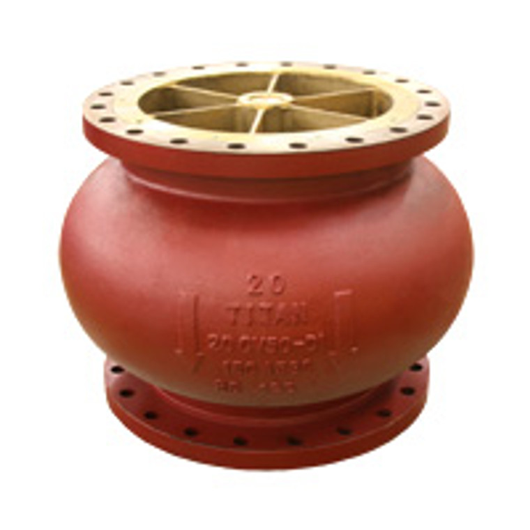 2-1/2" Silent Check Valve, Titan CV50 Center Guided Globe Style 150# Flanged Ductile Iron with Bronze Trim, Stainless Steel Spring, Metal Seat