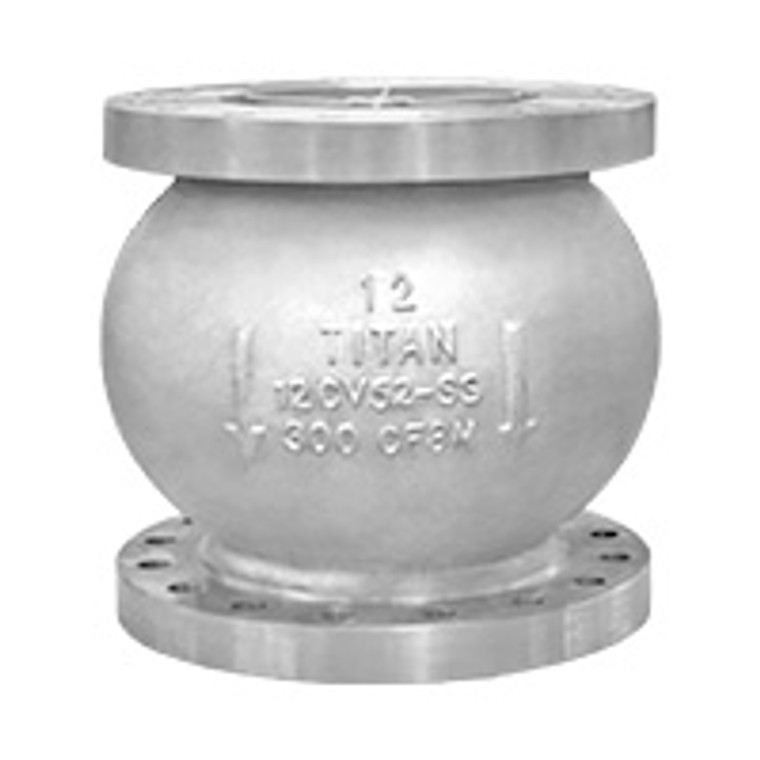 10" Silent Check Valve, Titan CV52DSM Center Guided Globe Style 300# Flanged Stainless Steel Body, Trim & Spring, Metal Seat