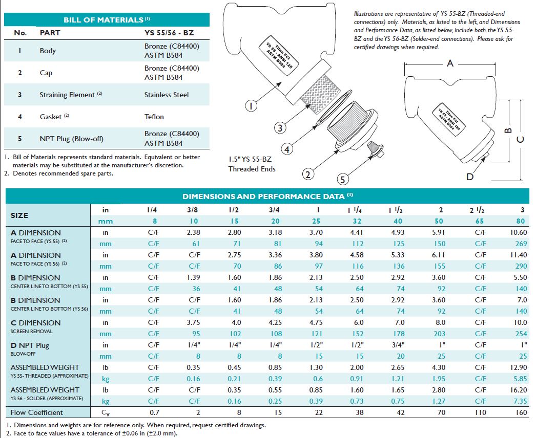 1-1/2 Y-Strainer 125# Threaded Bronze Titan #YS55BZ0150