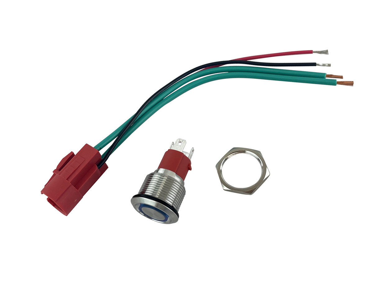 Water Resistant Stainless Steel Ring LED Push Button Switch 15A 12/24V