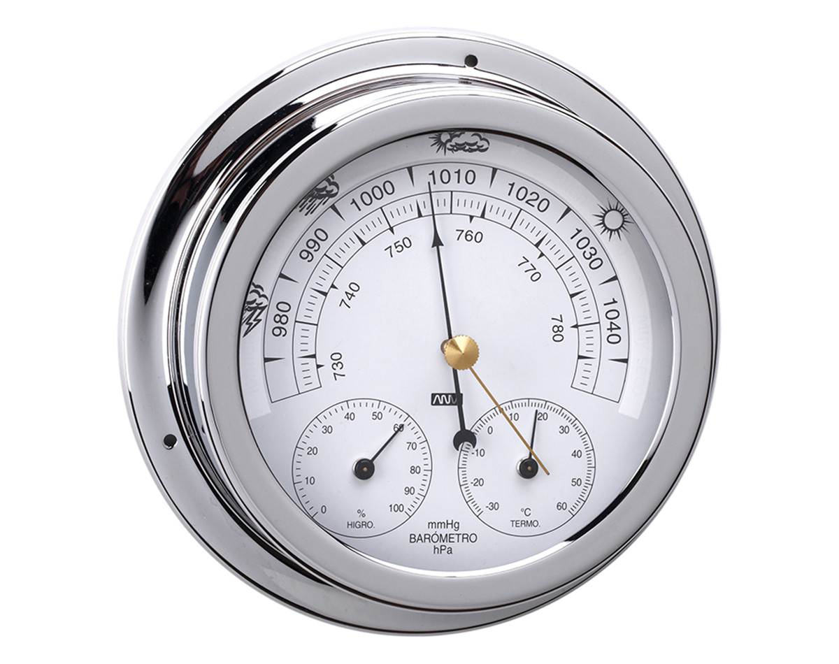 Barometer Thermometer & Hygrometer Brass White Face 120mm