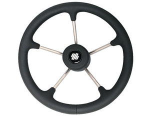 Steering Wheel V70B 5 Spoke Stainless Steel Black Grip 350mm Steering Wheel V70B 5 Spoke Stainless Steel Black Grip 350mm