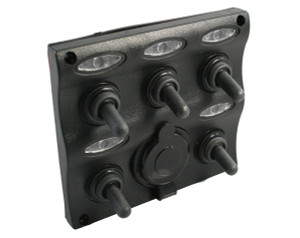 Water Resistant Wave Switch Panel 5 Gang with Cig Socket & LED Indicators Water Resistant Wave Switch Panel 5 Gang with Cig Socket & LED Indicators
