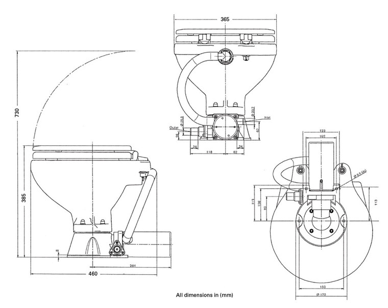 Electric Toilet Silent Flush Comfort Bowl 12V or 24V