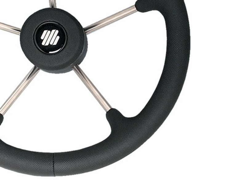 Steering Wheel V70B 5 Spoke Stainless Steel Black Grip 350mm