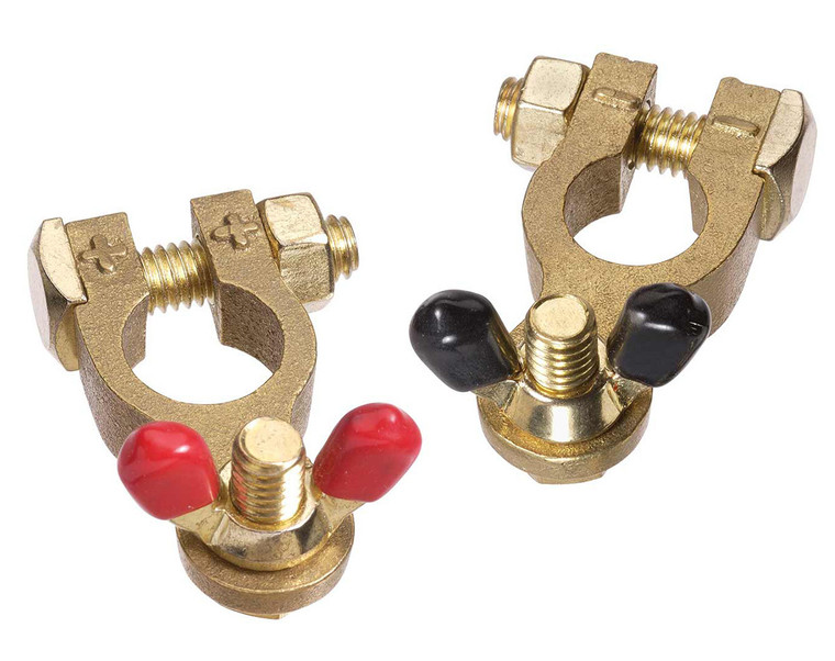 Battery Terminals Brass Red and Black Pair