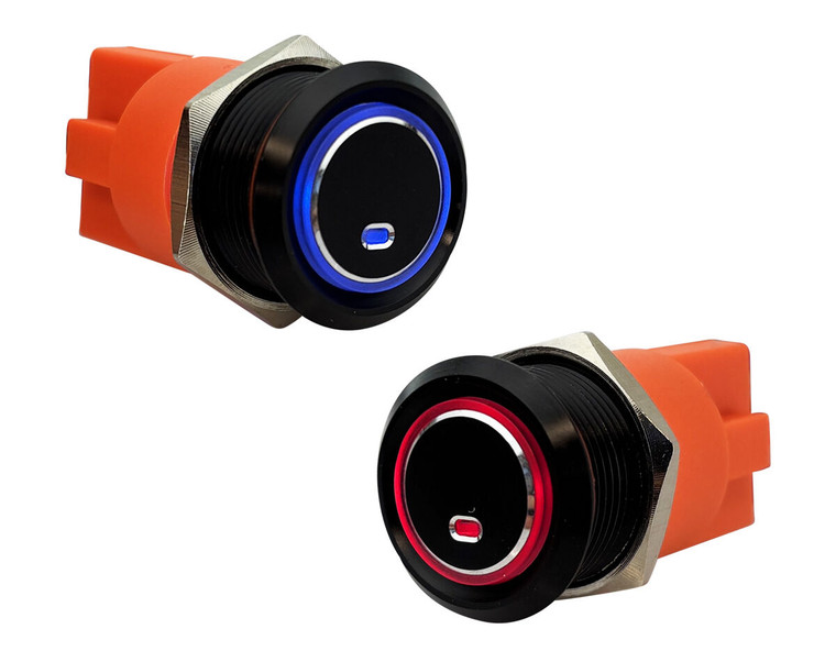 Water Resistant Black Aluminium Ring LED Push Button Switch 16A 12/24V