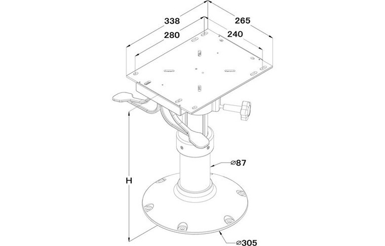 Pedestal Gas Adjust Extra-Wide Slider 12-inch Base