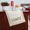 Herrschners Winter Holly & Berries Lace Trim Table Runner Stamped Cross-Stitch