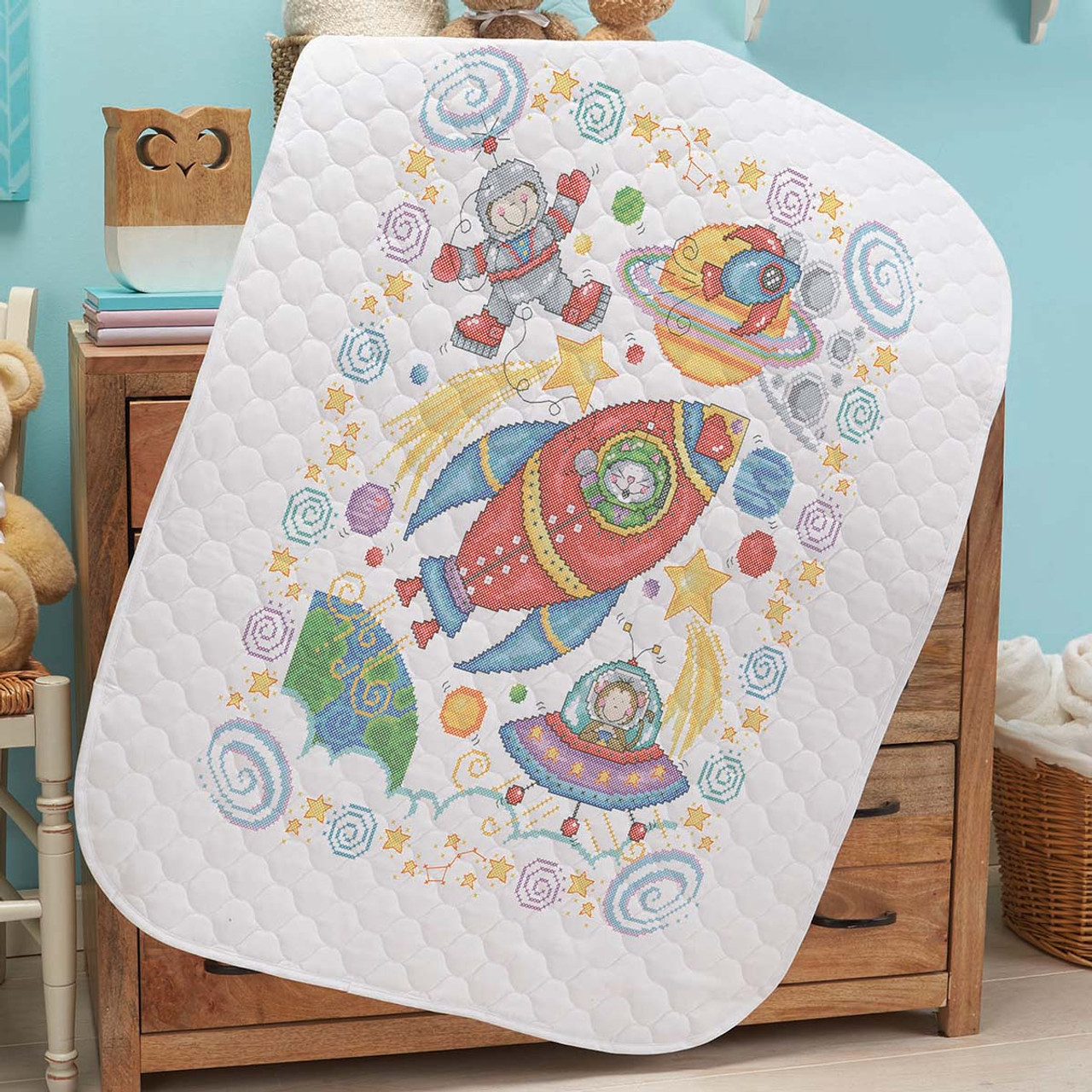 Baby by Herrschners Out of This World Baby Quilt Stamped Cross-Stitch Kit