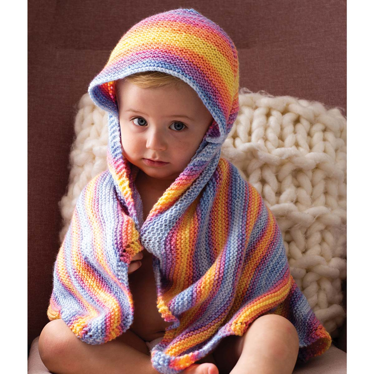 Lion Brand Rainbow Hooded Baby Afghan Knit Kit
