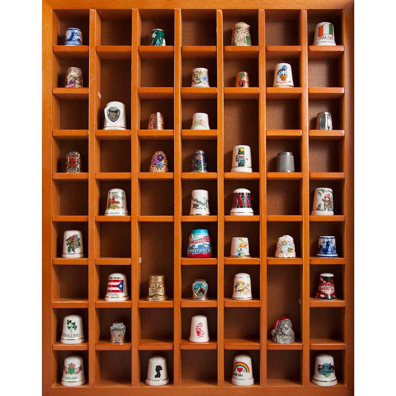 DisplayGifts 165 Thimble Display Case Wall Cabinet Shadow Box, with Glass  Door (Mahogany Finish)