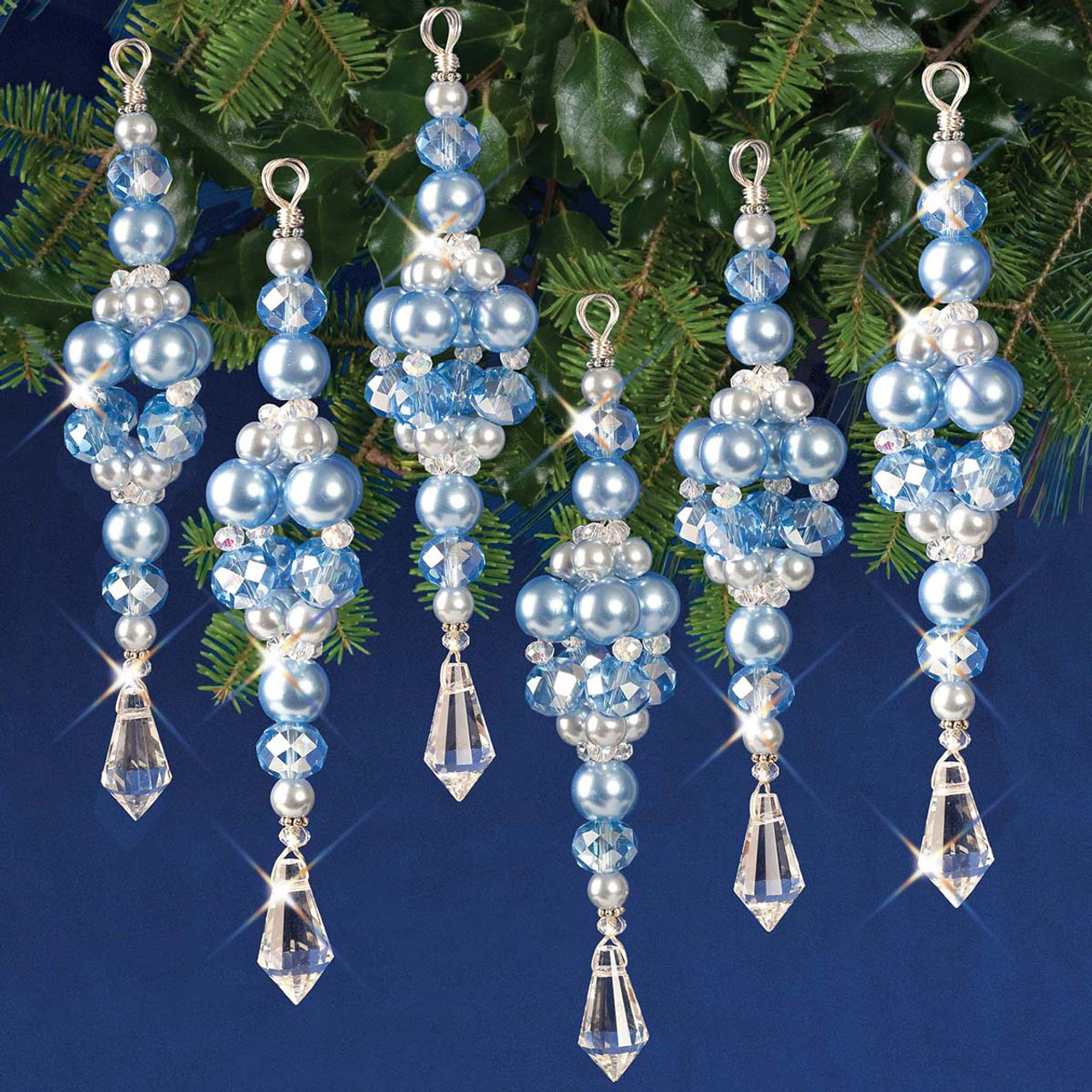 Blue Square Earrings Ornament - Seed Bead Embroidery Kit