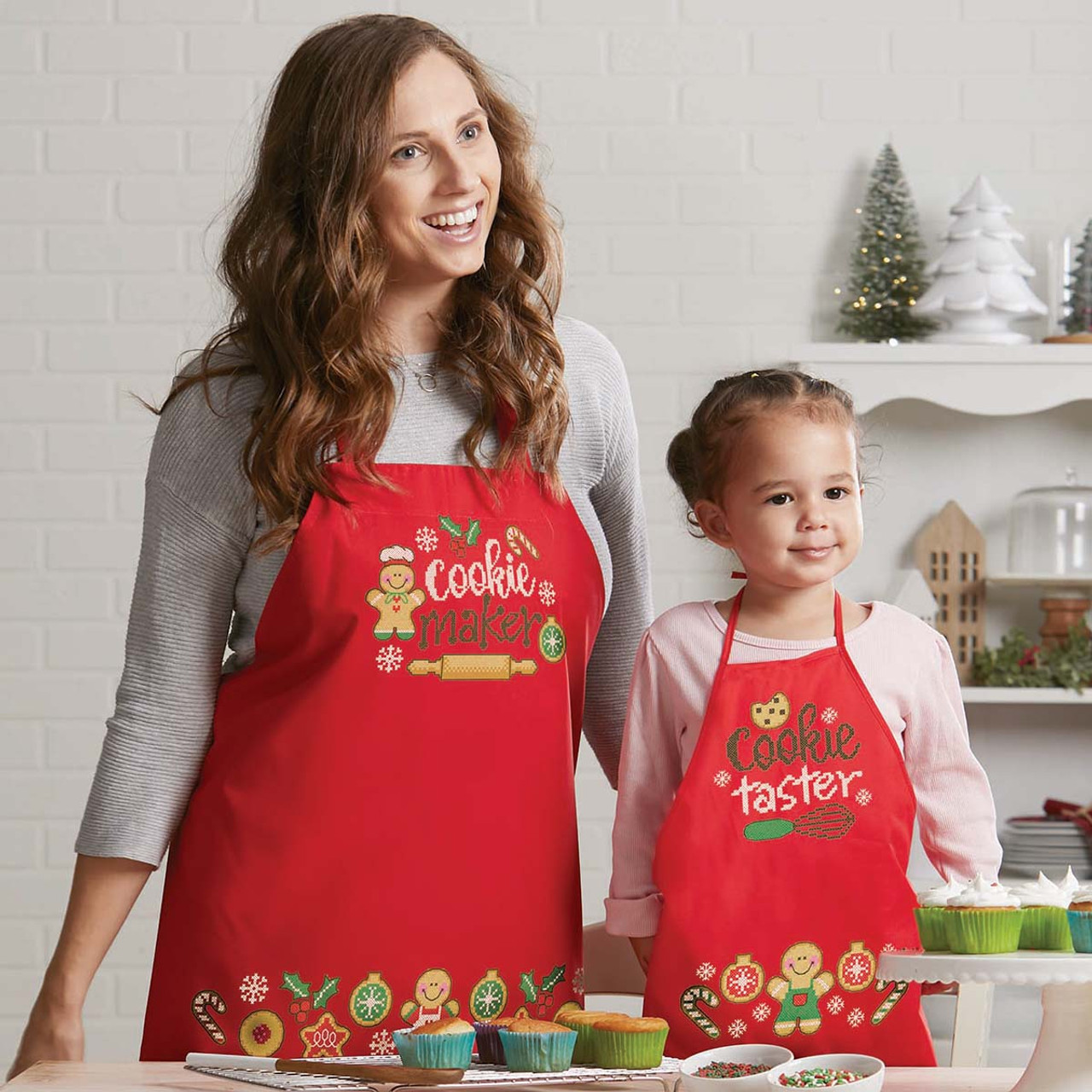 Parent and Child Christmas Cookie Baking Crew Aprons (Set of 2